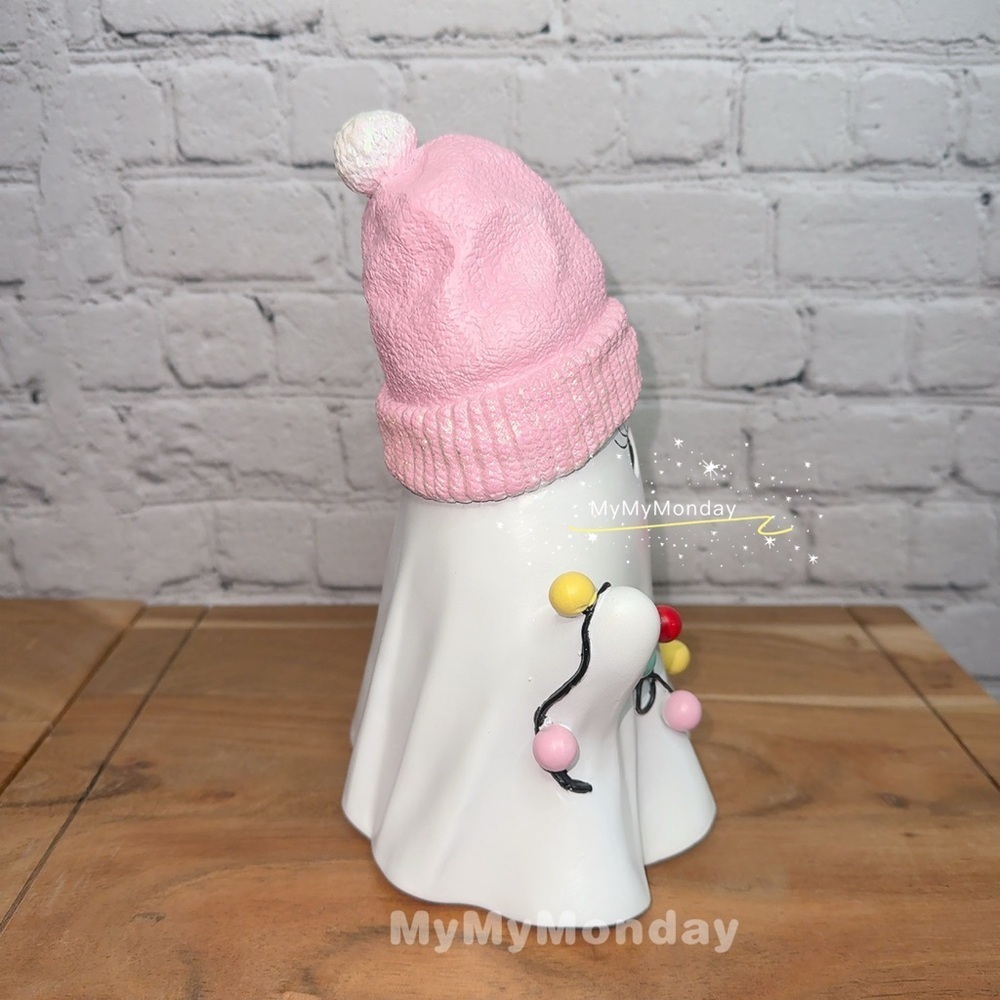 Christmas Ghost with Pink Beanie and Lights - Picture 4 of 4